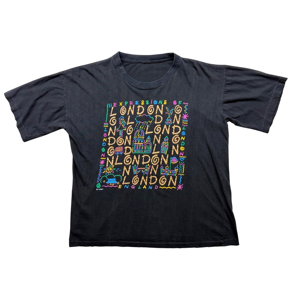 Vintage Expressions of London England T-Shirt Black Single Stitch Graphic Tee L